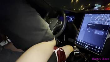 Sexy Cute Petite Teen Bailey Base fucks tinder date in his Tesla while driving - 4k